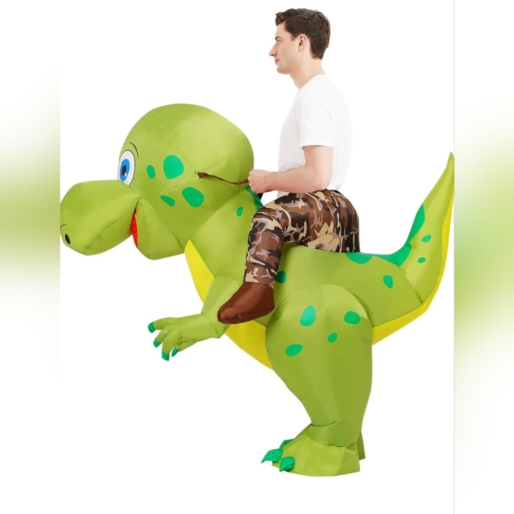 Inflatable Dinosaur Costume Unisex One Size Green Ride-On T-Rex Suit - Picture 4 of 4